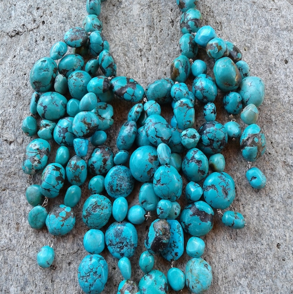 Genuine TURQUOISE waterfall beaded NECKLACE!! - Picture 7 of 8